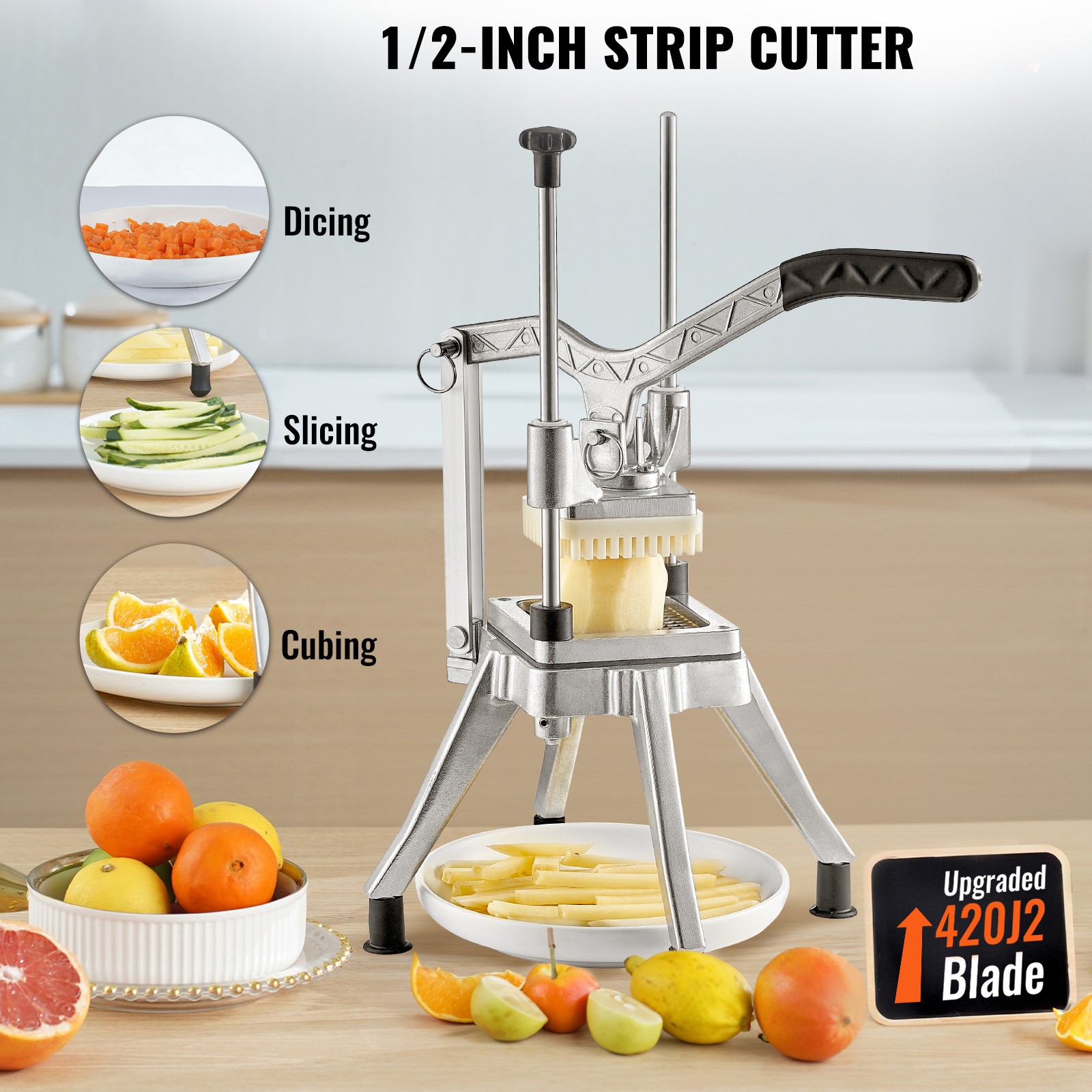 VEVOR Commercial Vegetable Cutter Chopper 1/2/1/4/3/8inch Fruit Vegetable Dicer