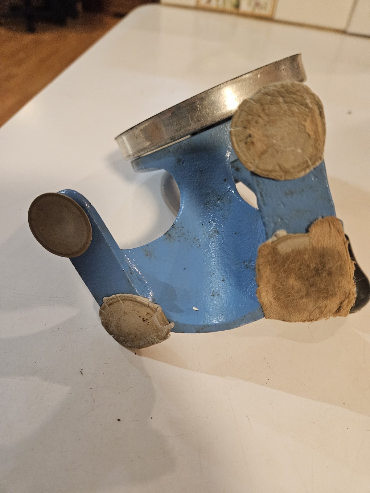 VTG Spong & Co. Bean Slicer No 102 Made in England Wooden Handle Blue Cast Iron