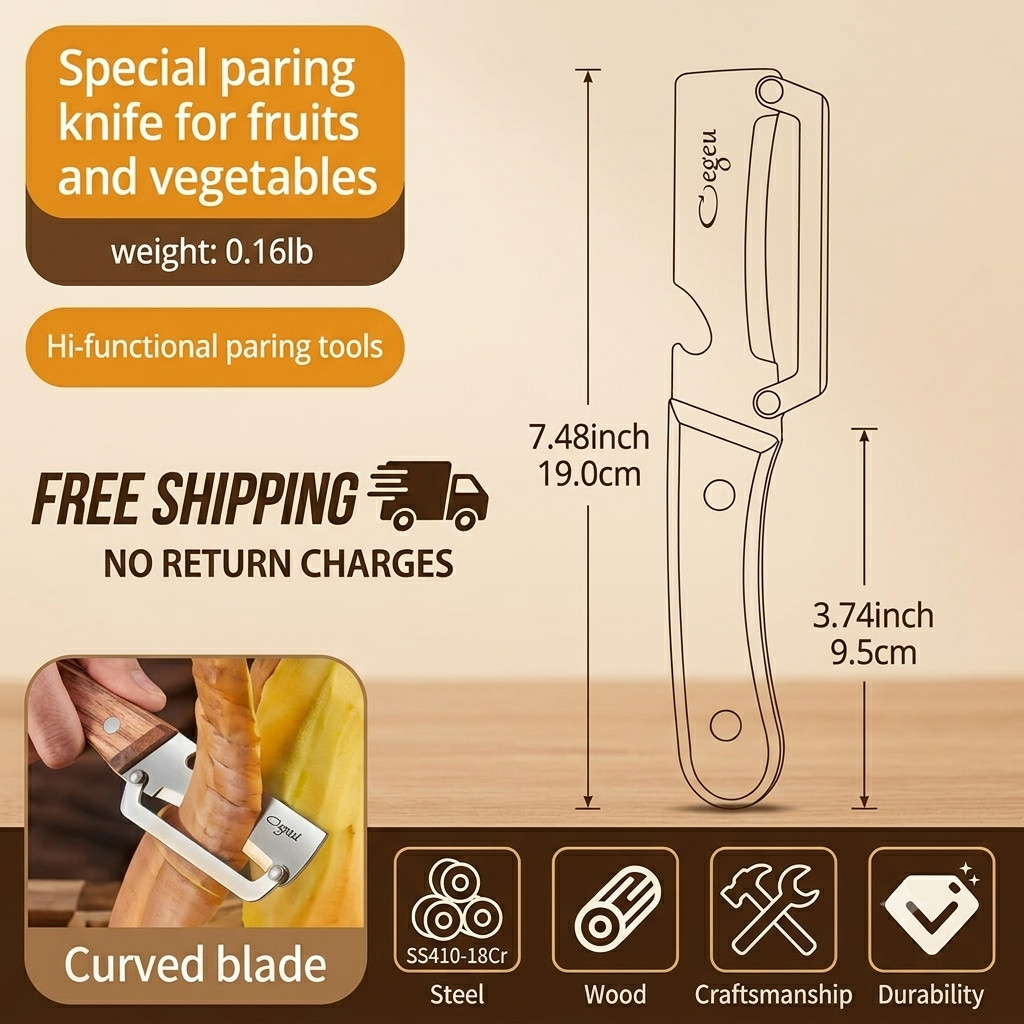 1 Pc Stainless Steel Peeler with Wooden Handle – Fruit & Vegetable Slicer