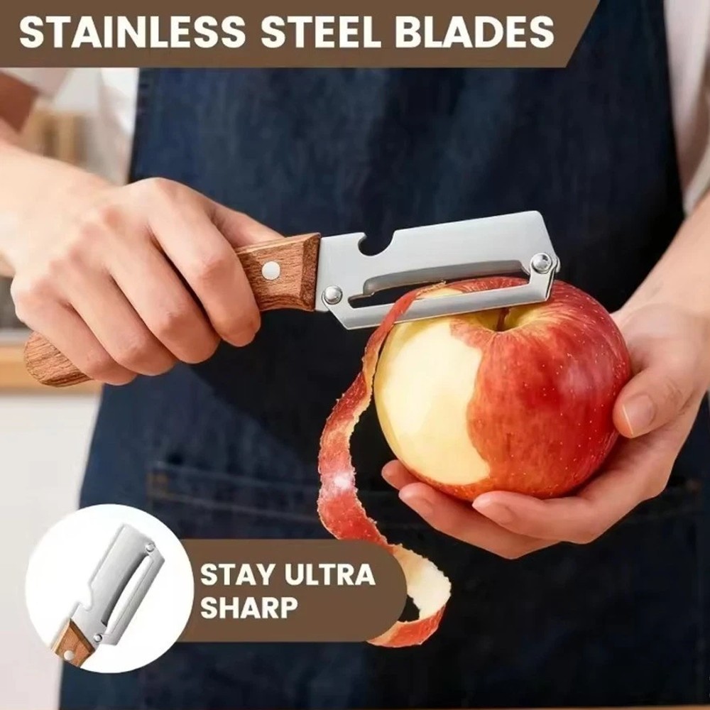 2 PCS 3-in-1 Multi functional Bottle Opener Vegetable Peeler with Wooden Handle