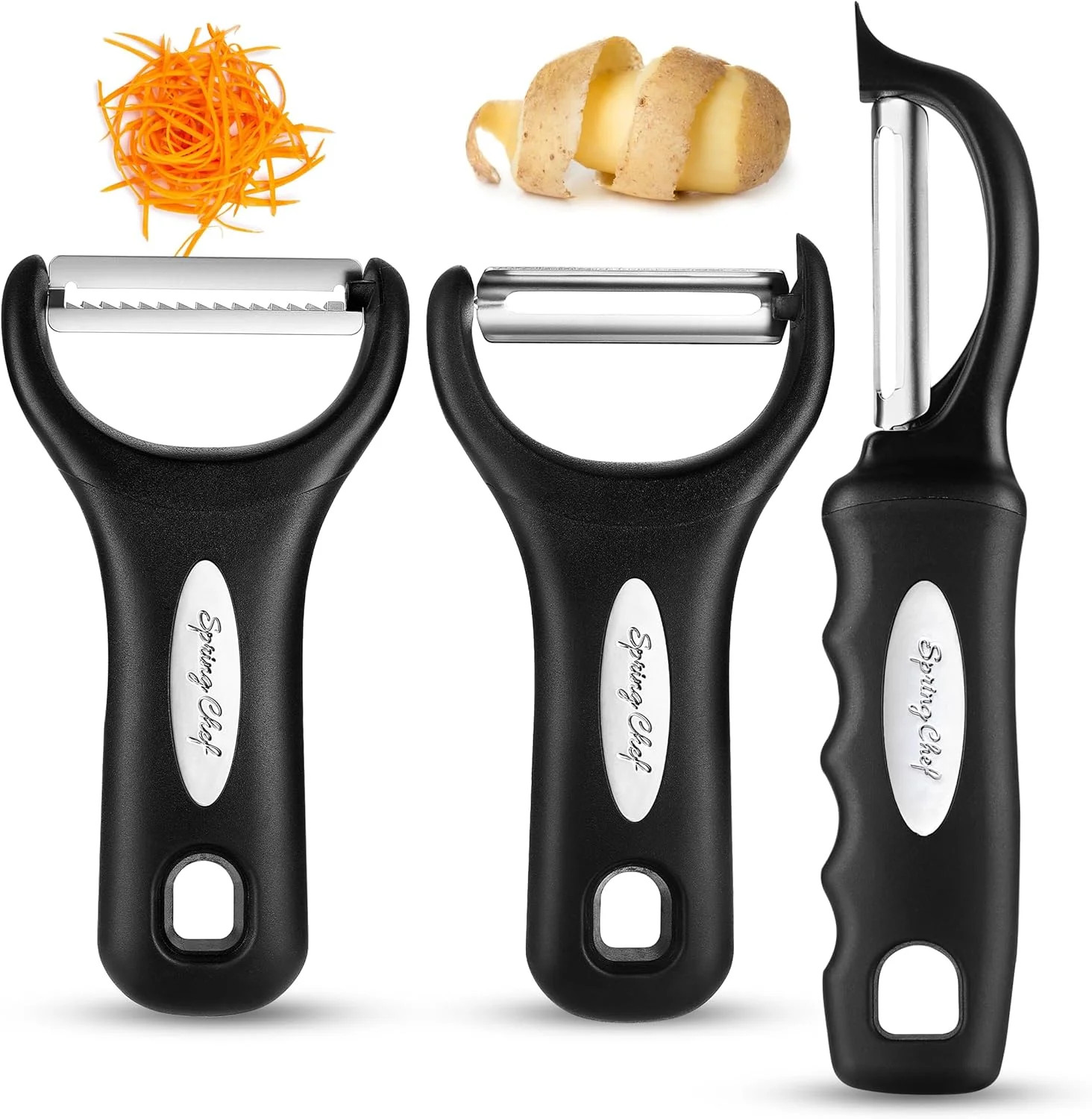 Spring Chef Vegetable Peelers for Kitchen – Stainless Steel Swivel, Y & Julienne