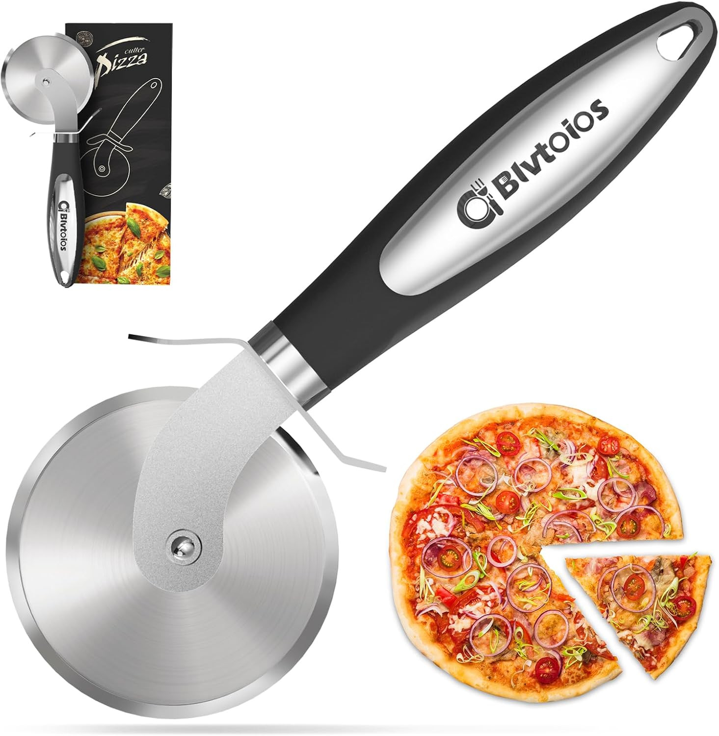 Stainless Steel Pizza Cutter Wheel with Ergonomic Non-Slip Handle and Guard