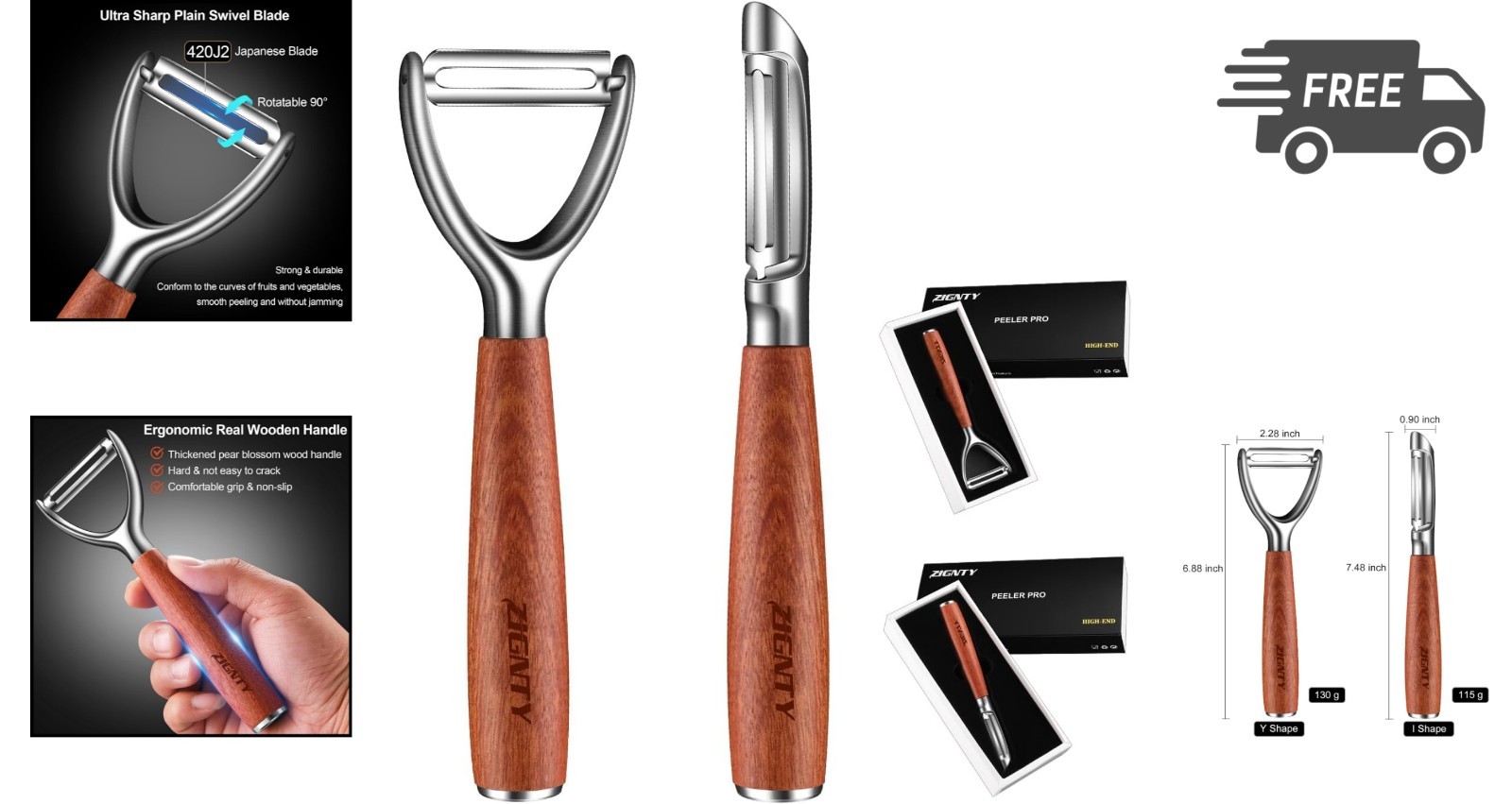 Vegetable Fruit Peeler Stainless Steel Sharp Kitchen Tool Ergonomic Wooden Ha…