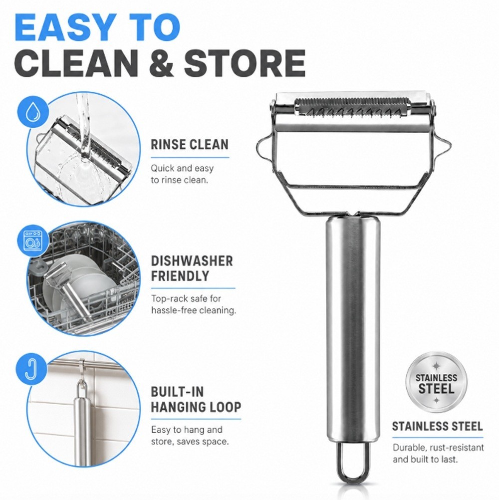 Stainless Steel Dual-Blade Vegetable Peeler & Julienne Slicer for Fruit & Veggie