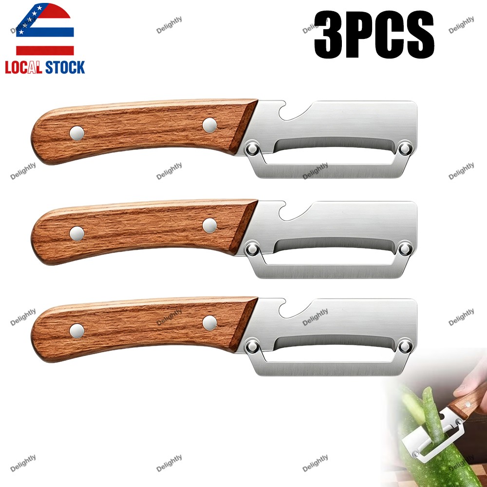 1-5PCS Stainless Steel Peeler with Wooden Handle – Fruit & Vegetable Slicer-NEW