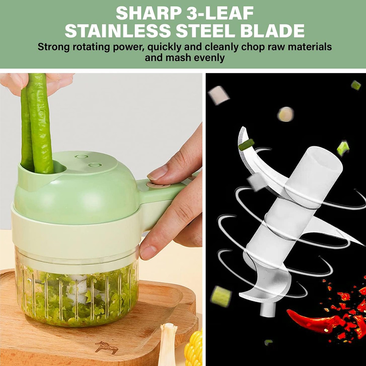 4 in 1 Handheld Electric Vegetable Cutter set UsBCharger Ginger Grinder Machine
