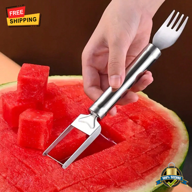 1 pc 2-In-1 Watermelon Fork Slicer & Cutter, Stainless Steel Summer Kitchen Tool
