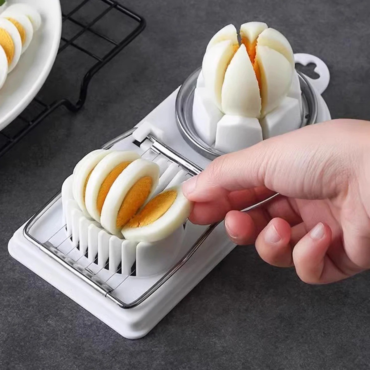2-in-1 Stainless Steel Wire Egg Cutter Slicer with PP Base – Kitchen Accessory*
