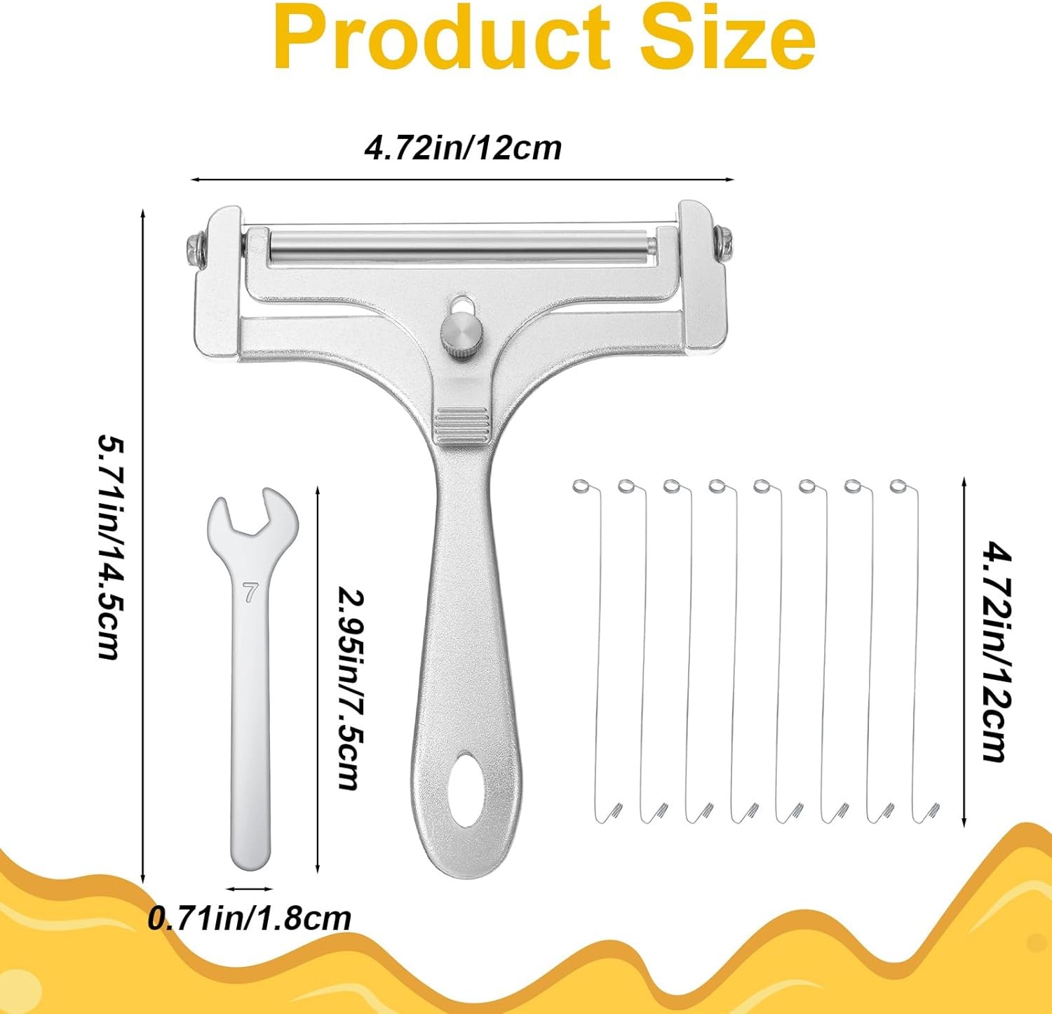 Adjustable Cheese Slicer with 8 Extra Wires Replacement, Hand Held Wire Cheese C