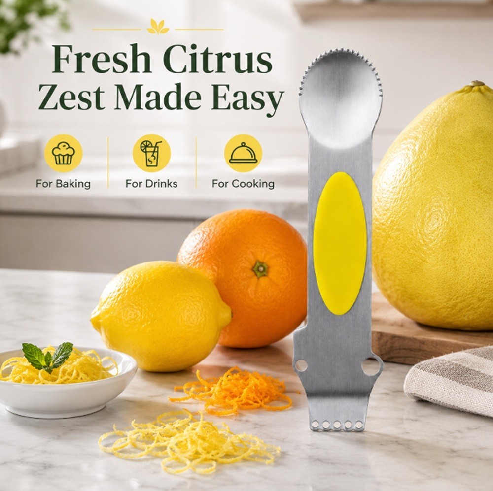 3-in-1 Lemon Zester Grater – Stainless Steel Citrus Peeler, Kitchen Tool w Knife