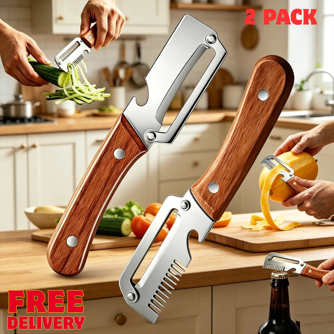 2PCS 3-in-1 Multifunctional Vegetable Peeler With Wooden Handle,Julienne Slicer