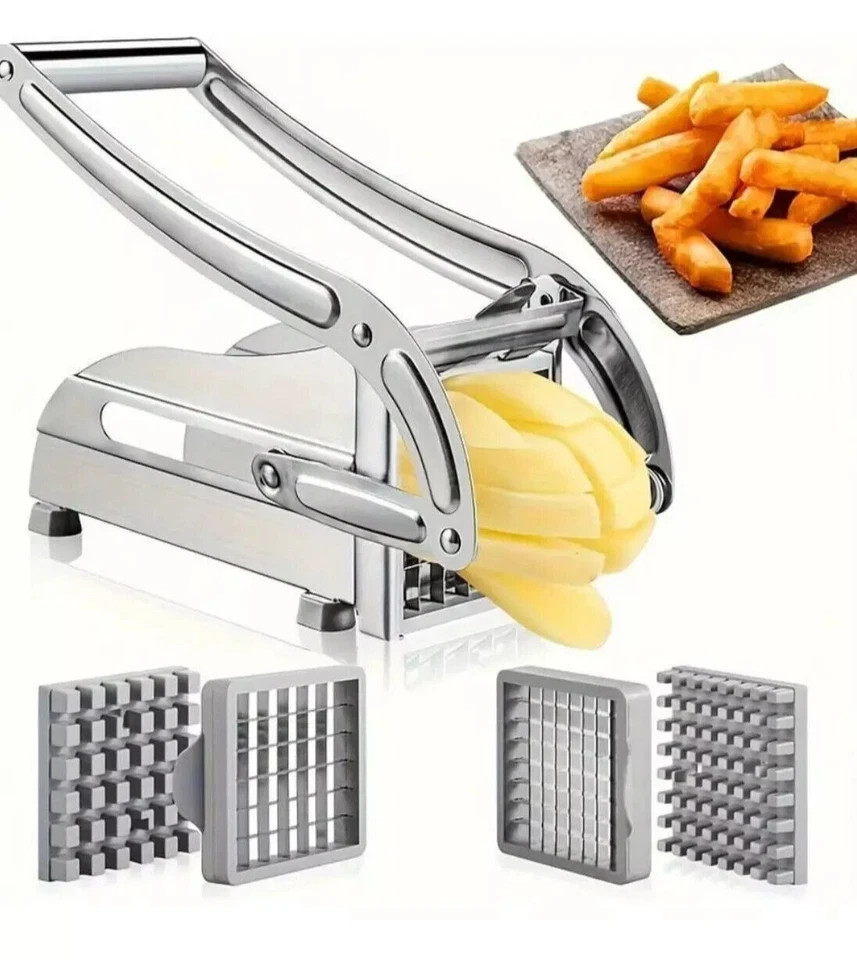 Manual Potato French Fry Cutter Slicer Chopper 2 Blade Sizes Heavy Duty Steel