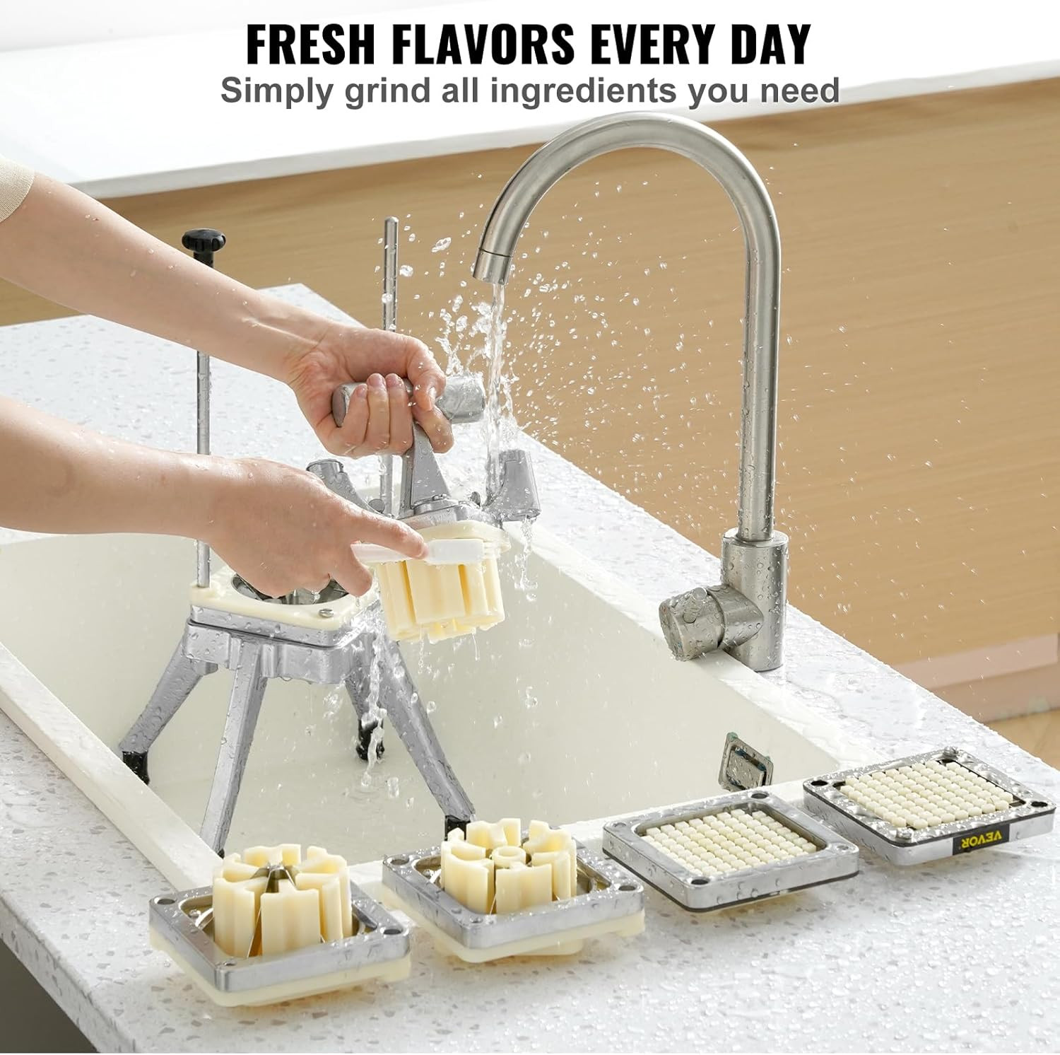 Commercial Vegetable Fruit Chopper, Stainless Steel French Fry Cutter W/ 4 Blade