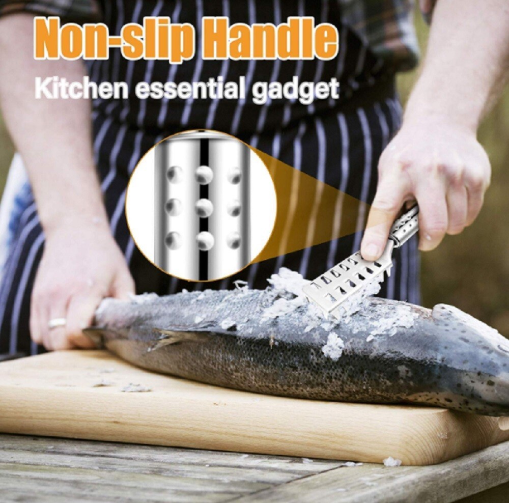 Fish Skin Remover Stainless Steel Scaler Brush Non slip Handle Seafood Tool