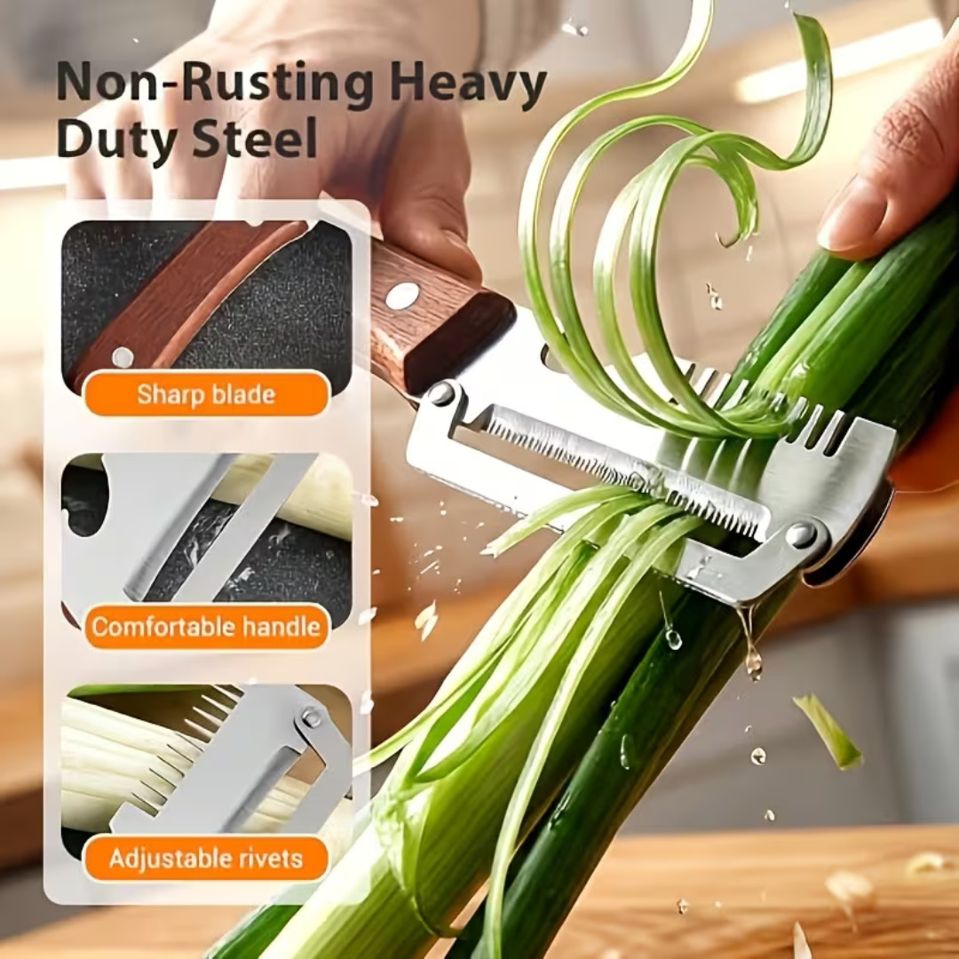 2PCS 3-in-1 Multifunctional Vegetable Peeler With Wooden Handle,Julienne Slicer