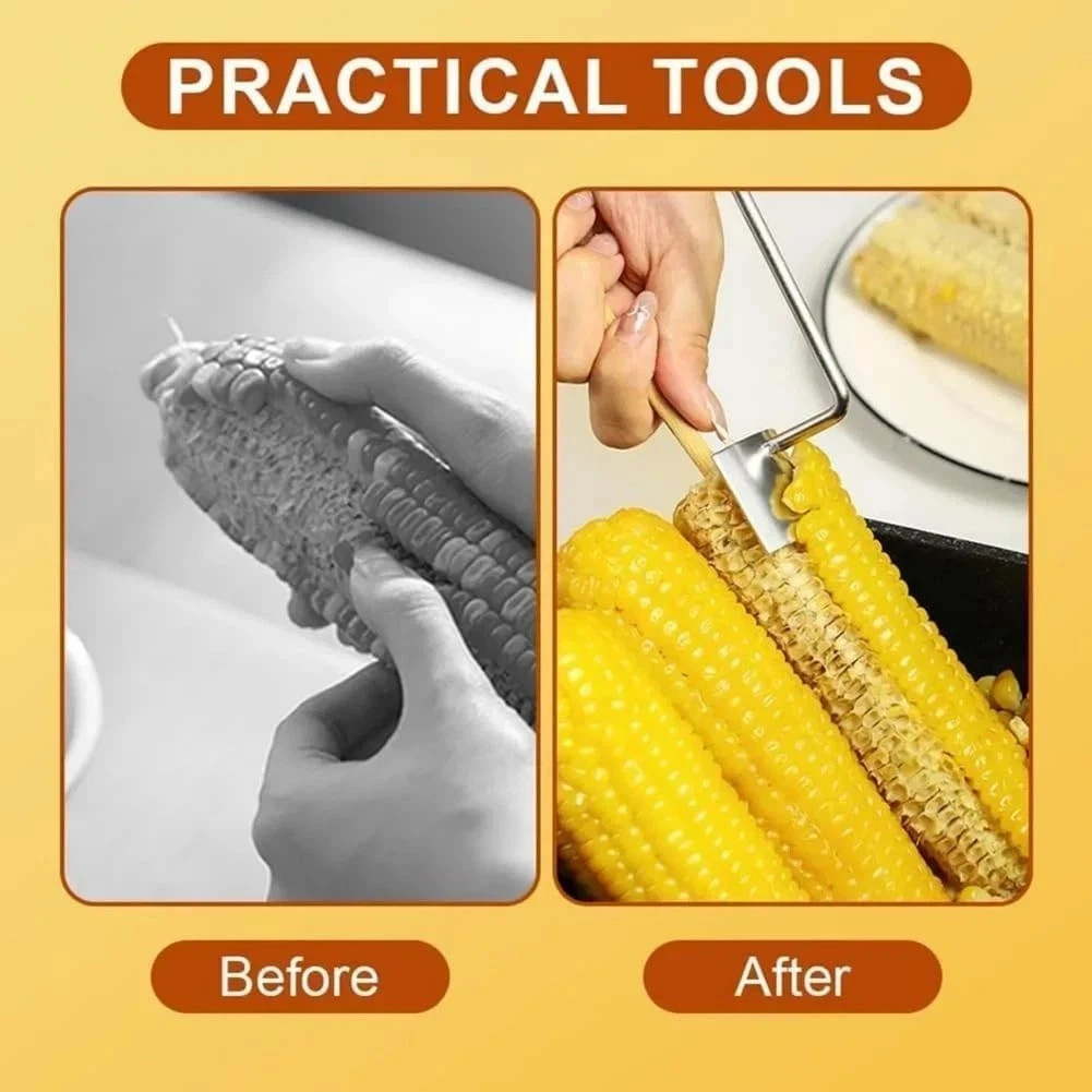 2PC Corn Peeler Stainless Steel Corn Cob Stripping Tool w/ Hook Long Handle Corn