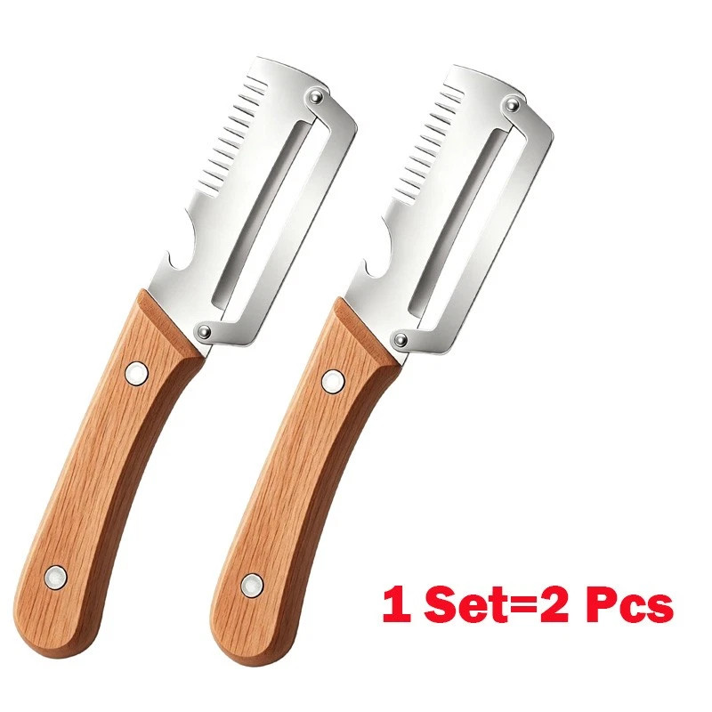2 PCS 3-in-1 Multifunctional Vegetable Peeler with Wooden Handle,Julienne Slicer