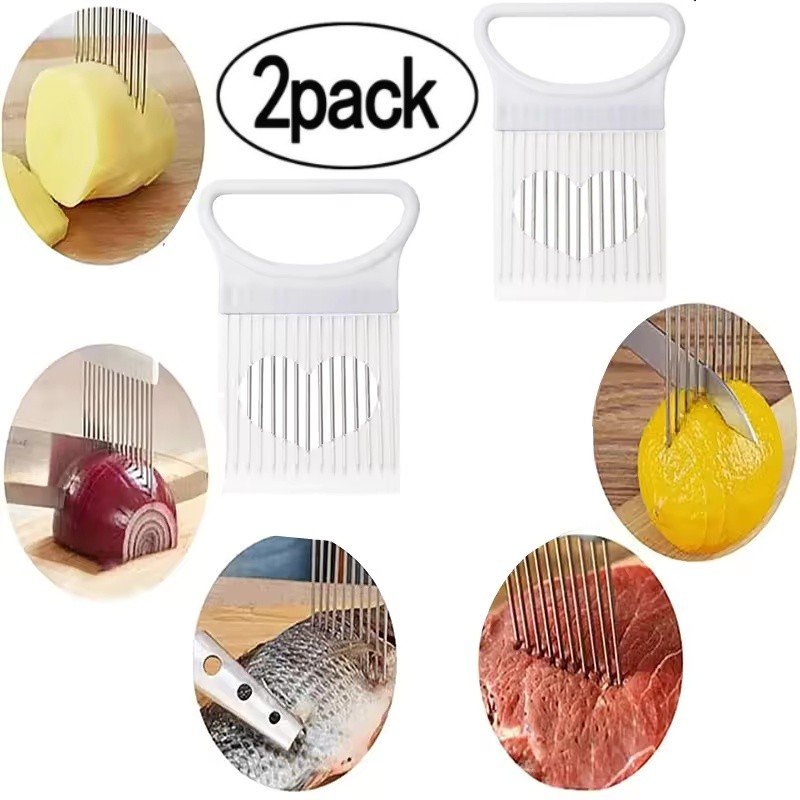 2X Stainless Steel Onion Holder – Veg & Meat Cutter with Prongs, Kitchen Gadget