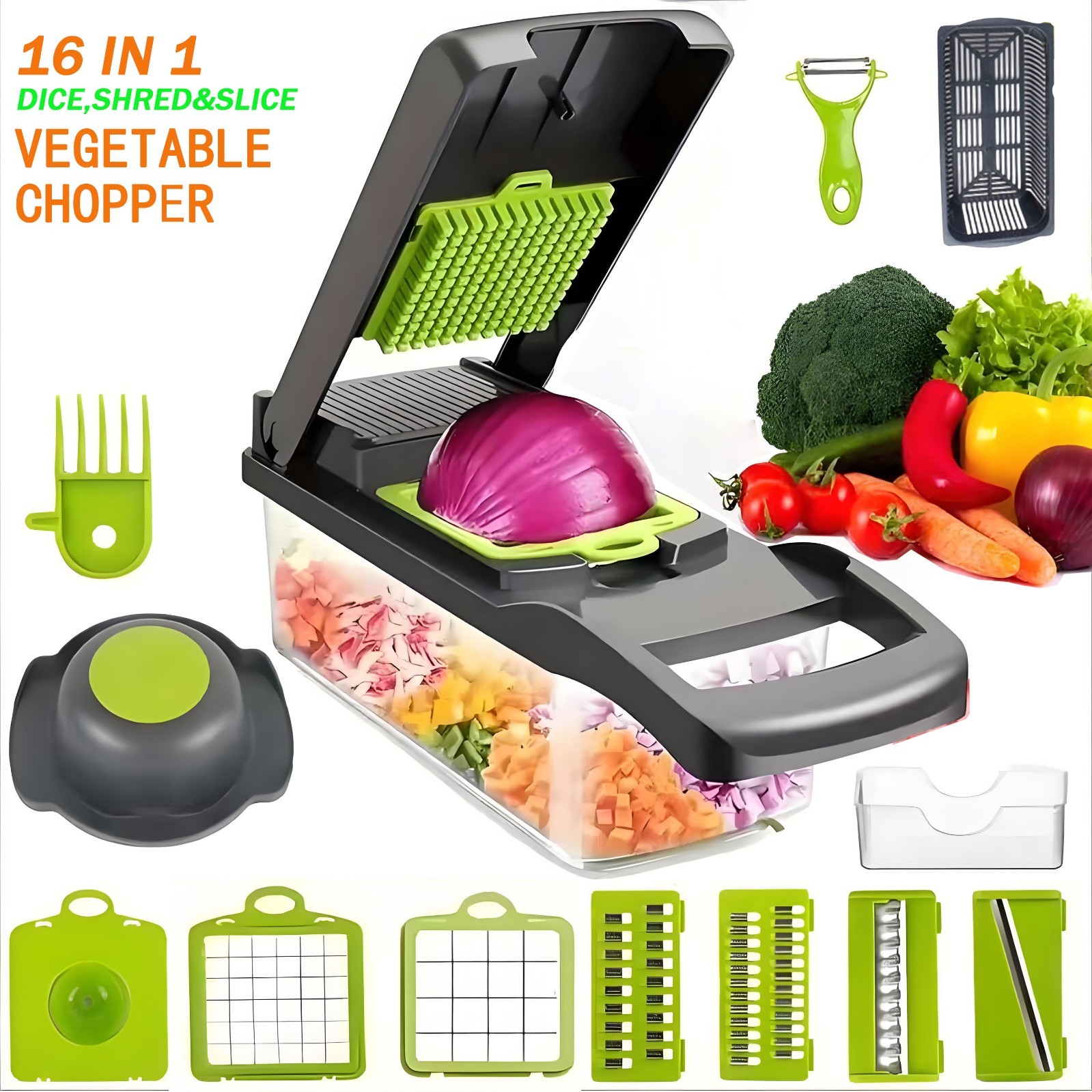 16 in 1 Vegetable Chopper Fruit Cutter Food Onion Veggie Dicer Slicer Kitchen
