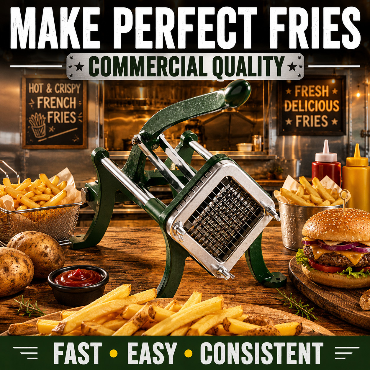 Choice 1/4″ French Fry Cutter Heavy Duty Cast Iron Potato Slicer Commercial
