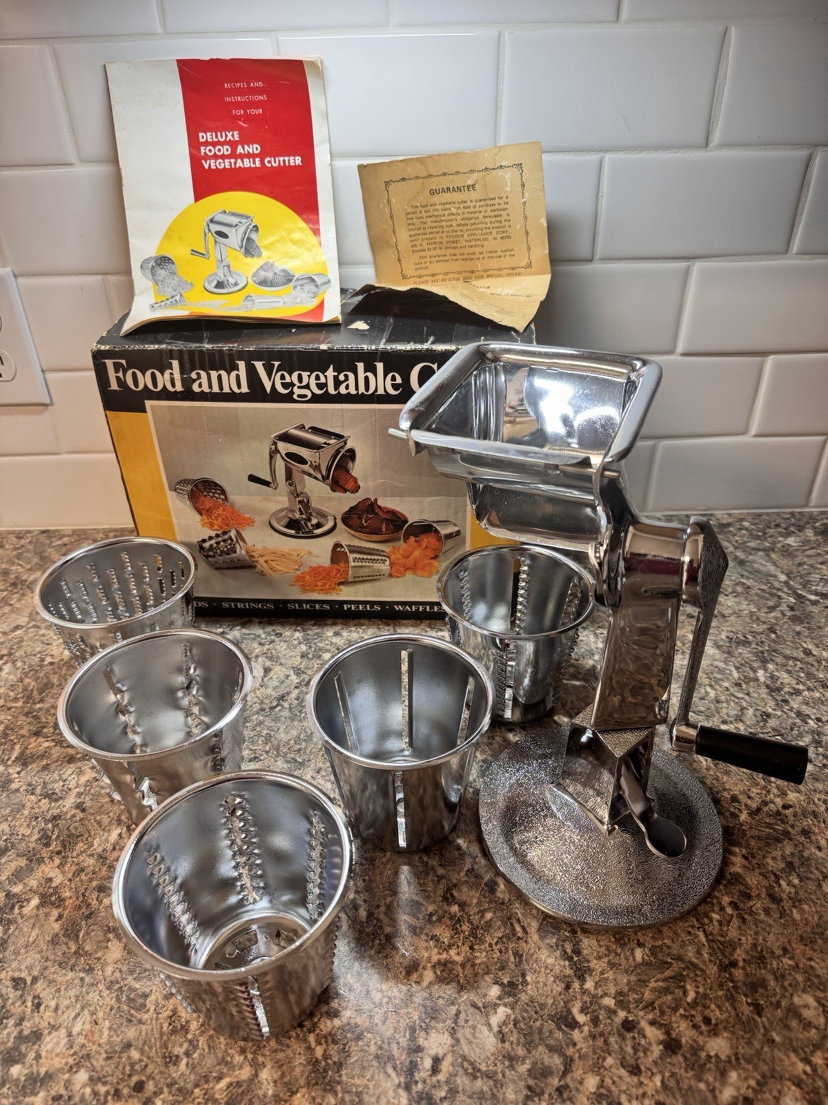 Vintage Townecraft Kitchen Cutter Food Processor Slicer – 5 Cones & ORIGINAL BOX