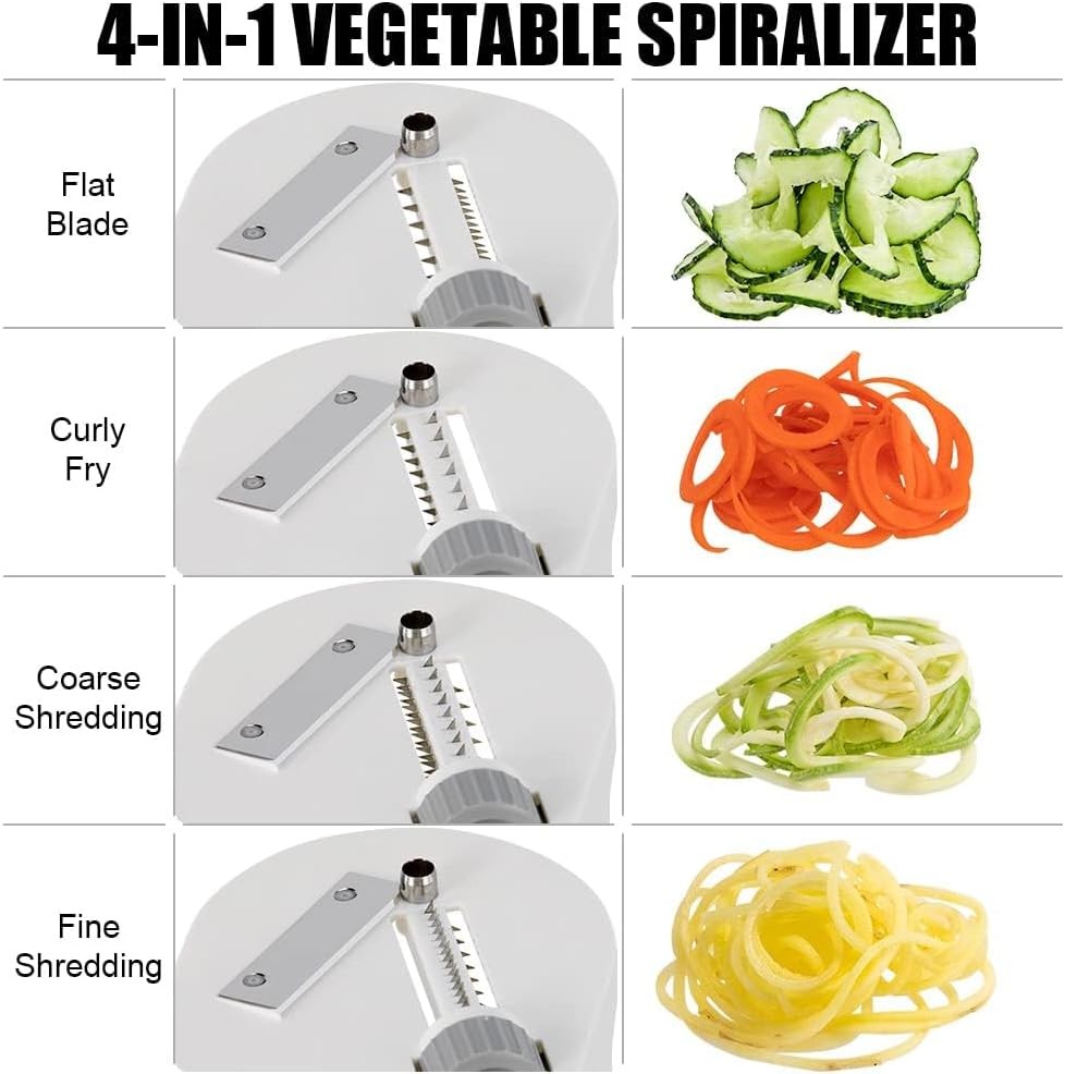 4-in-1 Vegetable Spiralizer Rotating Blade Noodle Maker Cutter Slicer White