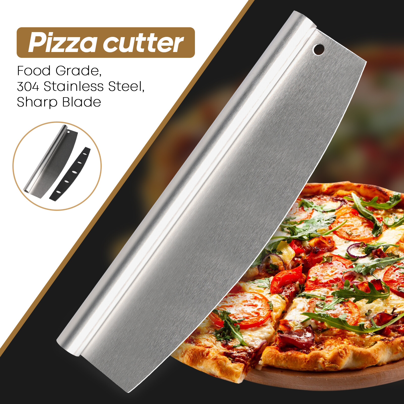 14″Professional Stainless Steel Food Pizza Cutter Rocker Ultra Sharp Pizza Knife