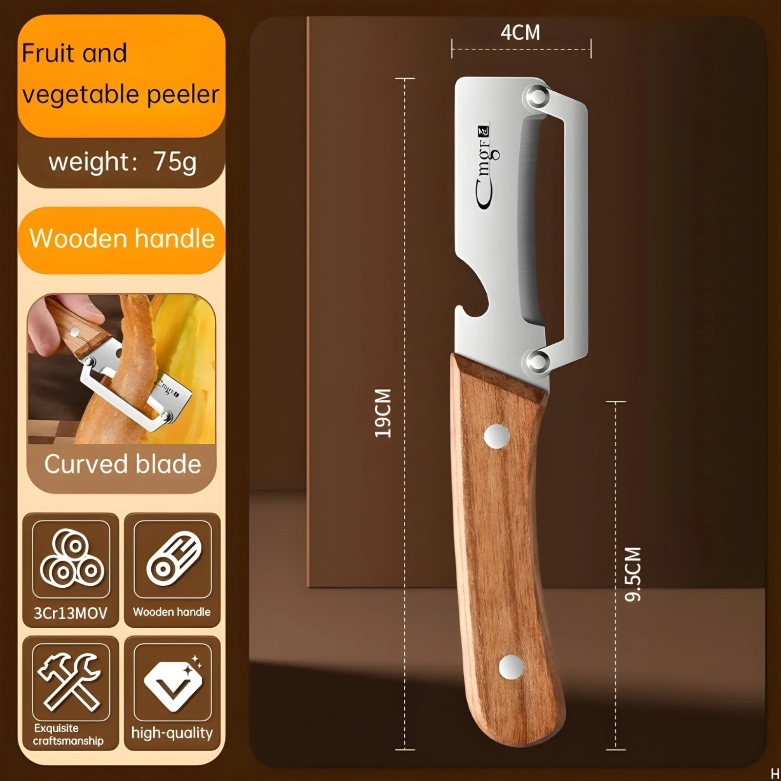 Wooden Handle Vegetable Peeler Stainless Steel Kitchen Fruit Carrot Potato Slice