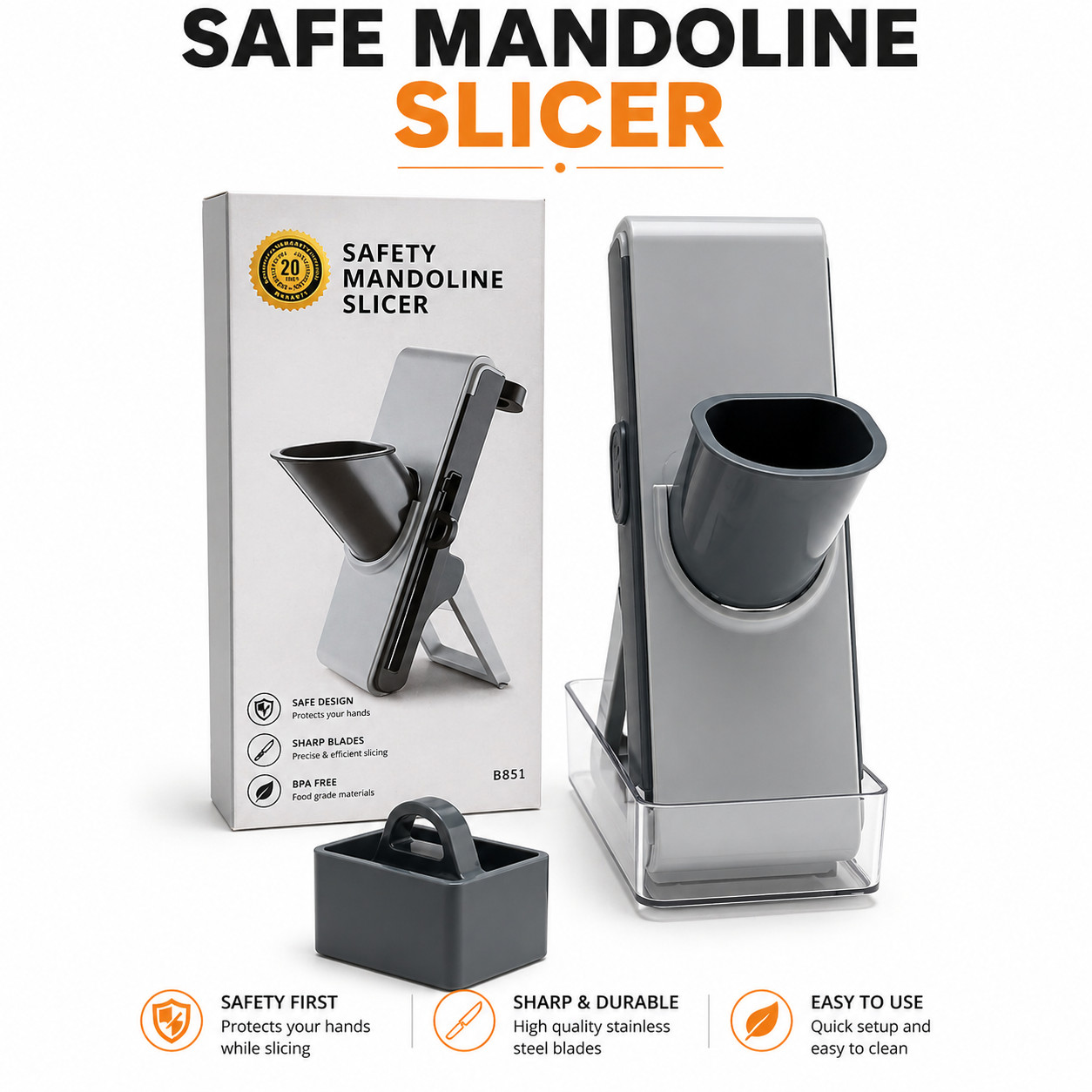 4-in-1 Adjustable Mandoline Slicer – Stainless Steel Vegetable Cutter & Safe Foo