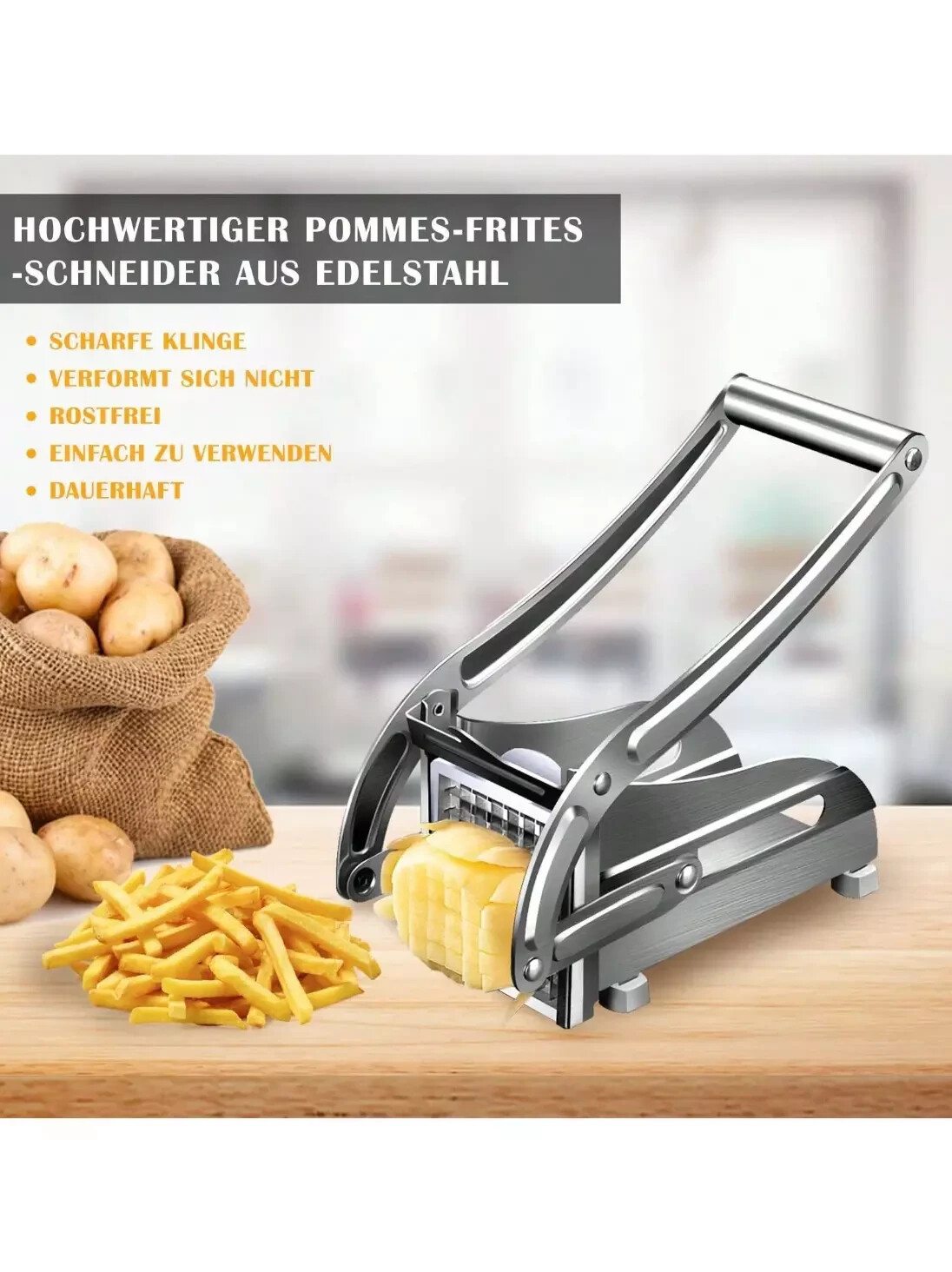 French Fry Stainless Steel Cutter with Suction Feet for Potatoes Heavy Duty