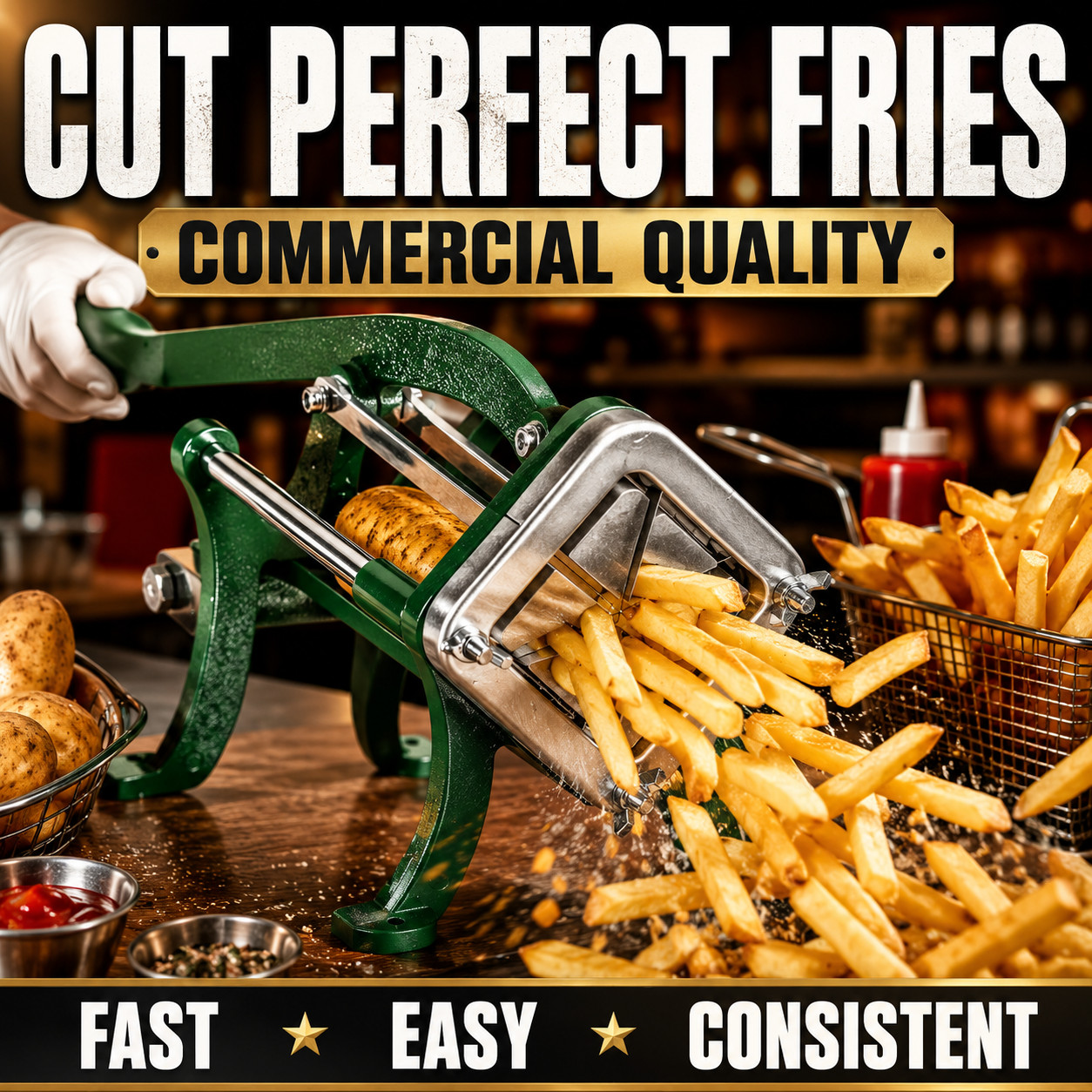 Commercial 6-Wedge Potato Cutter Cast Iron French Fry Slicer Wall Mount
