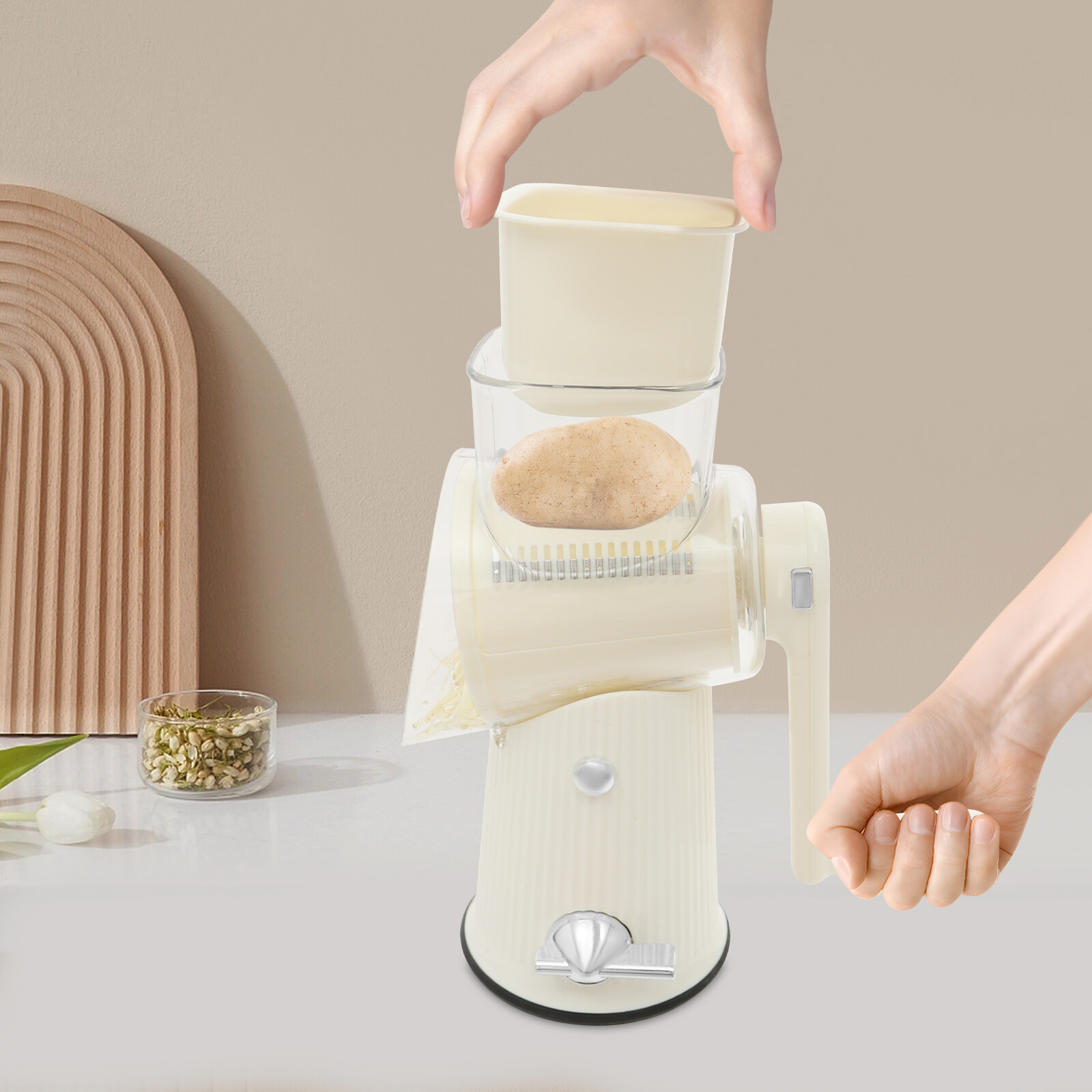 White Vegetable Fruit Chopper Cutter Kitchen Manual Rotary Grater Chopper 1.2kg