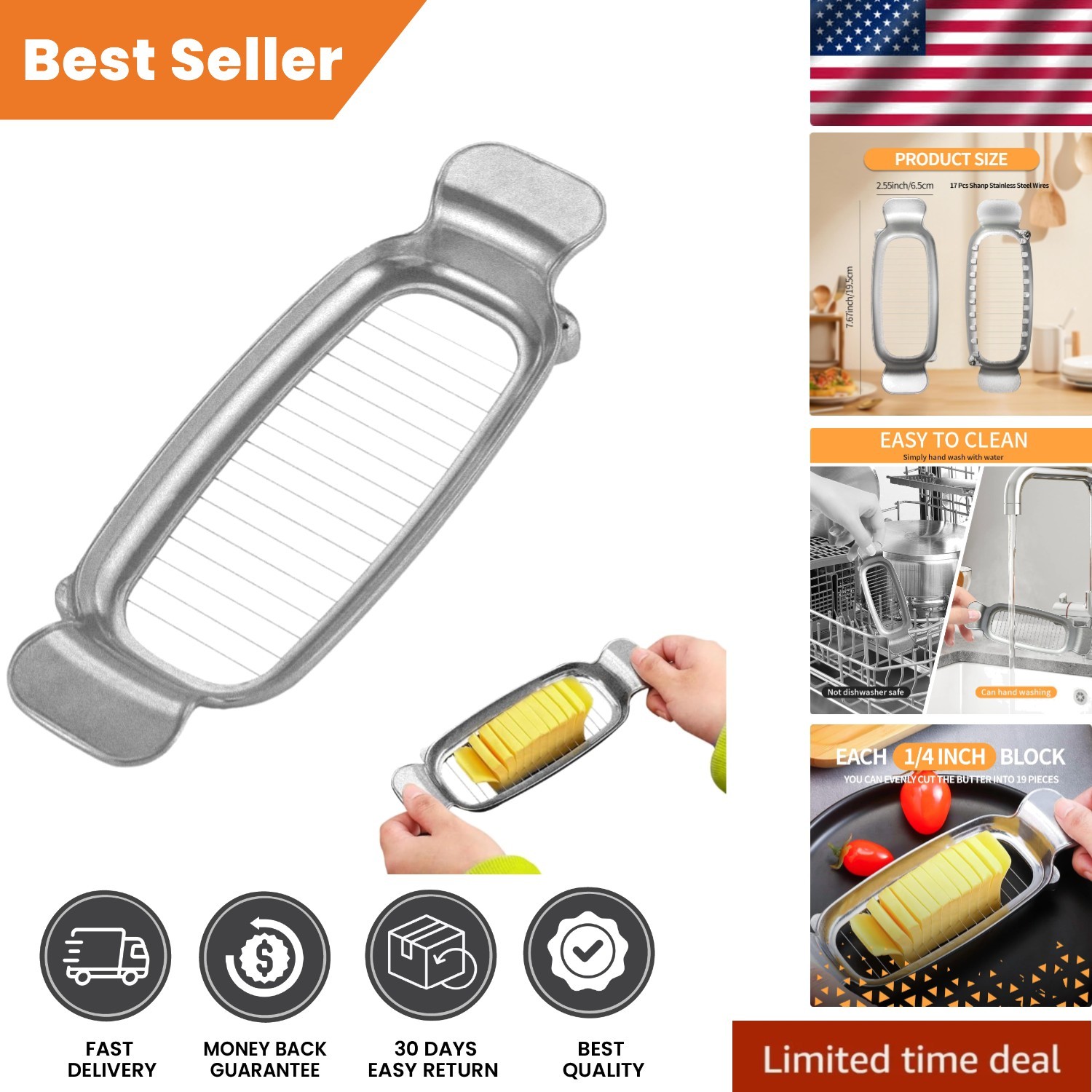 Stainless Steel Butter Cutter, Cheese Slicer Cutter, Butter Fork, Multipurpose