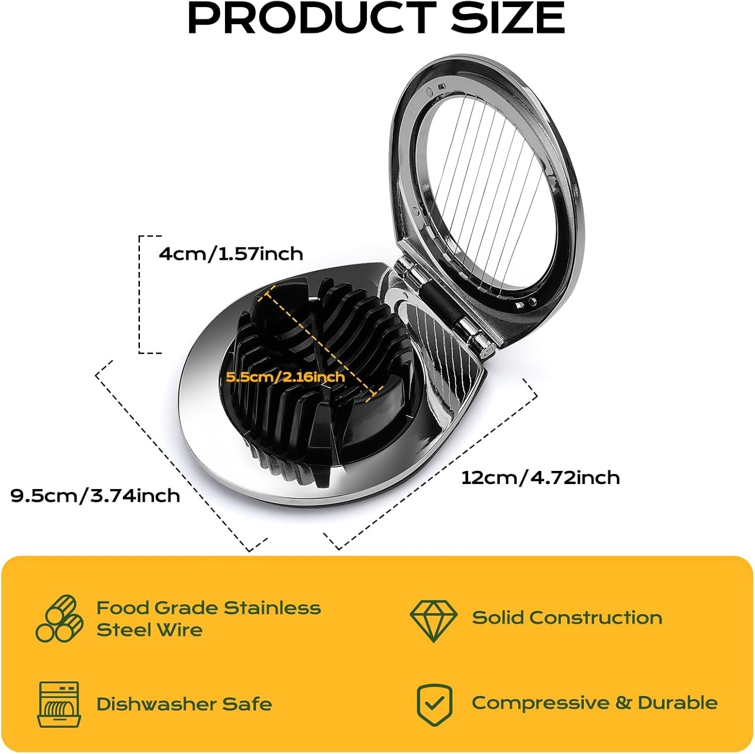 Egg Cutter for Hard Boiled Egg Heavy Duty Egg Slicer for Kitchen Stainless Steel