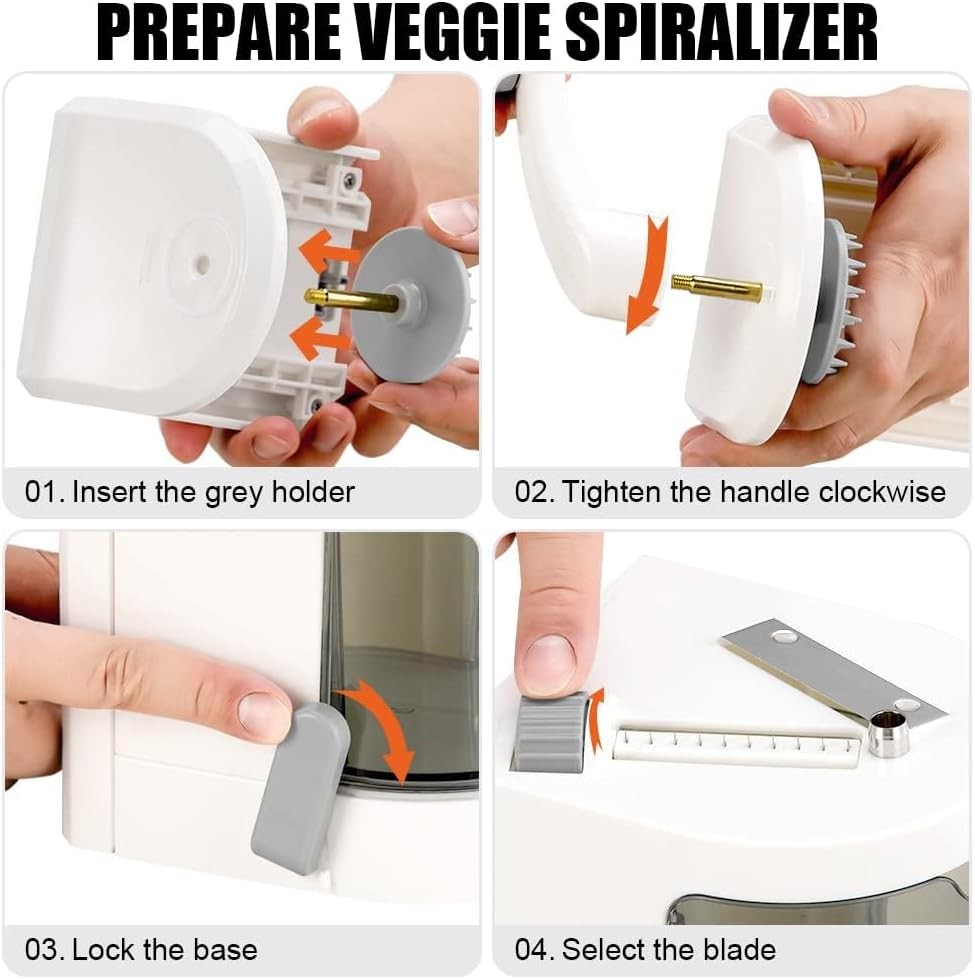 4-in-1 Vegetable Spiralizer Rotating Blade Noodle Maker Cutter Slicer White