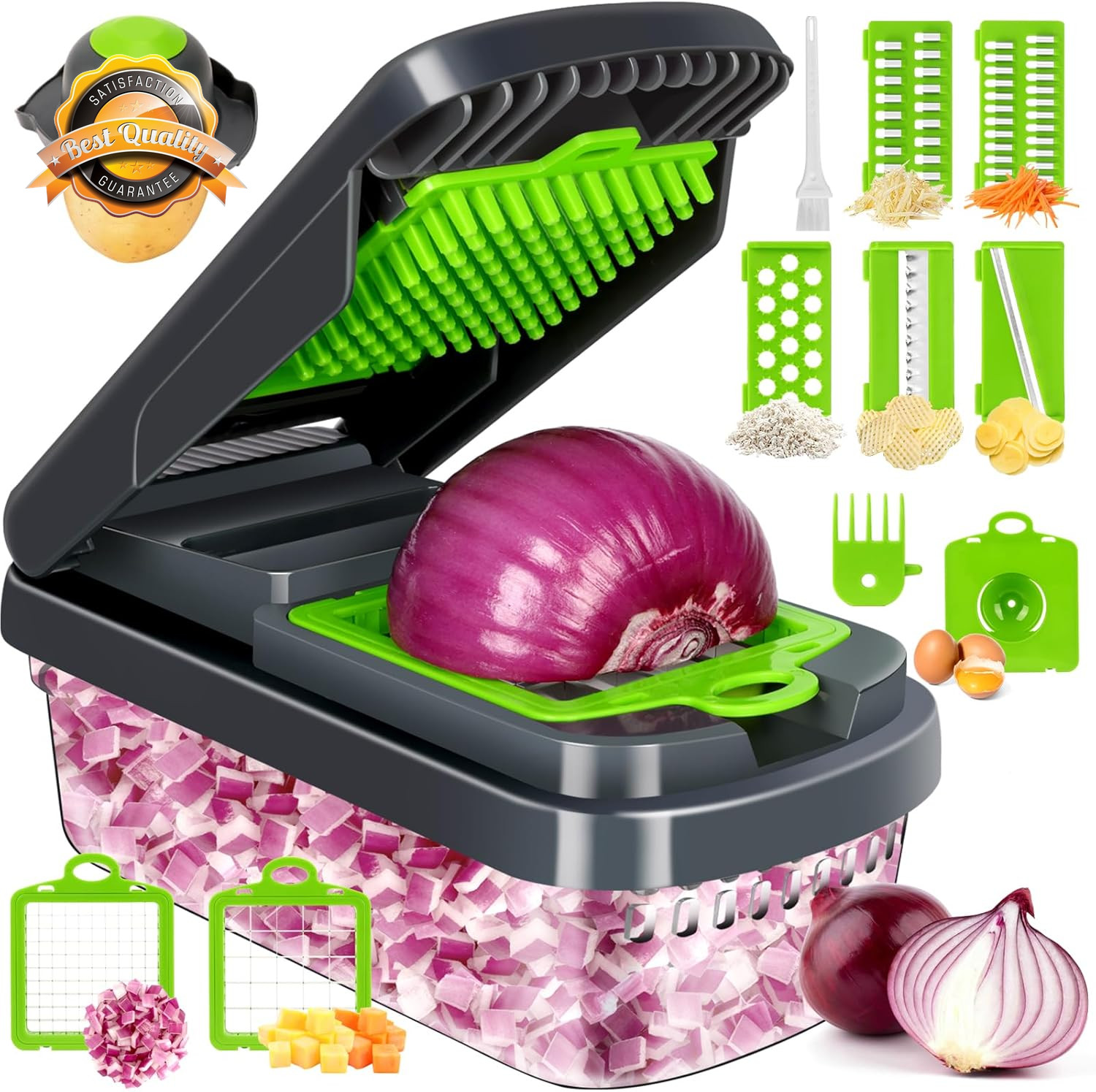 12-in-1 Vegetable Chopper 7 Blade Onion Cutter Food Dicer with Container