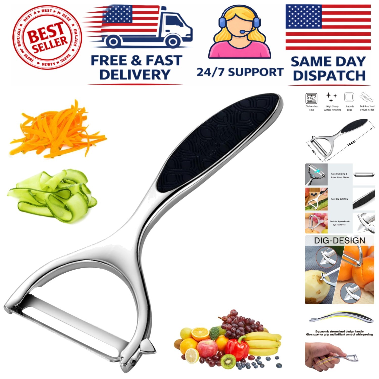 Stainless Steel Y Peeler for Effortless Vegetable and Fruit Peeling, 1 Pack