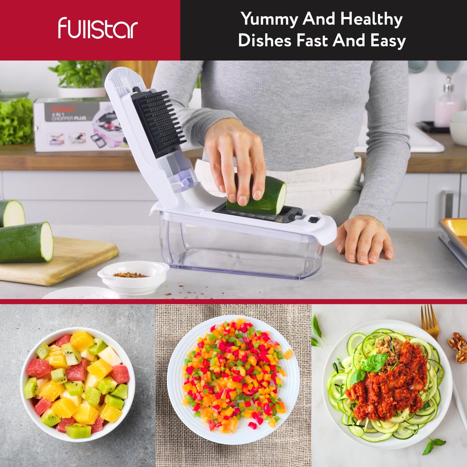 Fullstar Vegetable Chopper – Spiralizer Vegetable Slicer – Onion Chopper with…