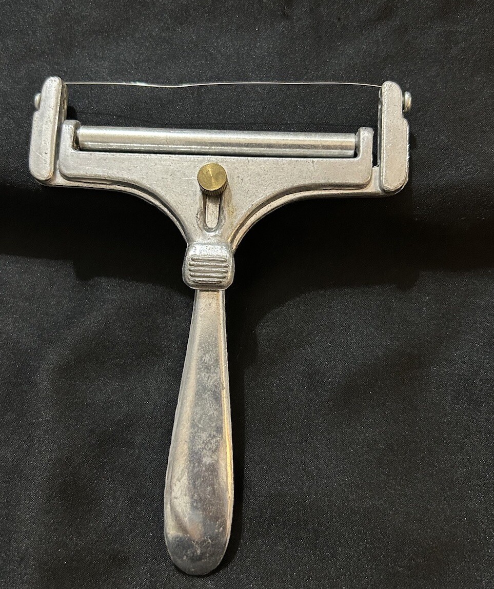Vintage Aluminum Cheese Slicer Wire Cutter Plastic Roller Adjustable