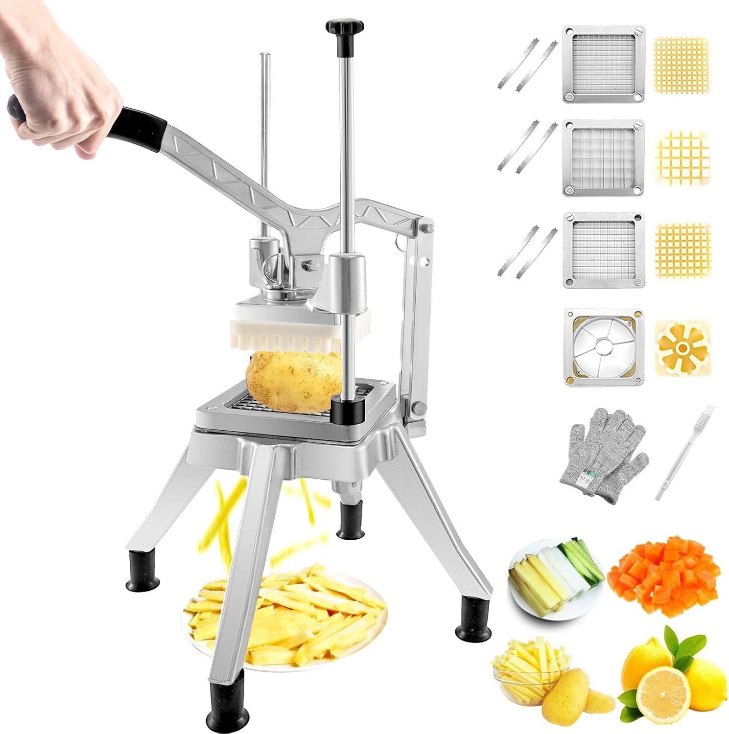 Commercial Vegetable Chopper w/ 4 Replacement Blades, Stainless Steel French …