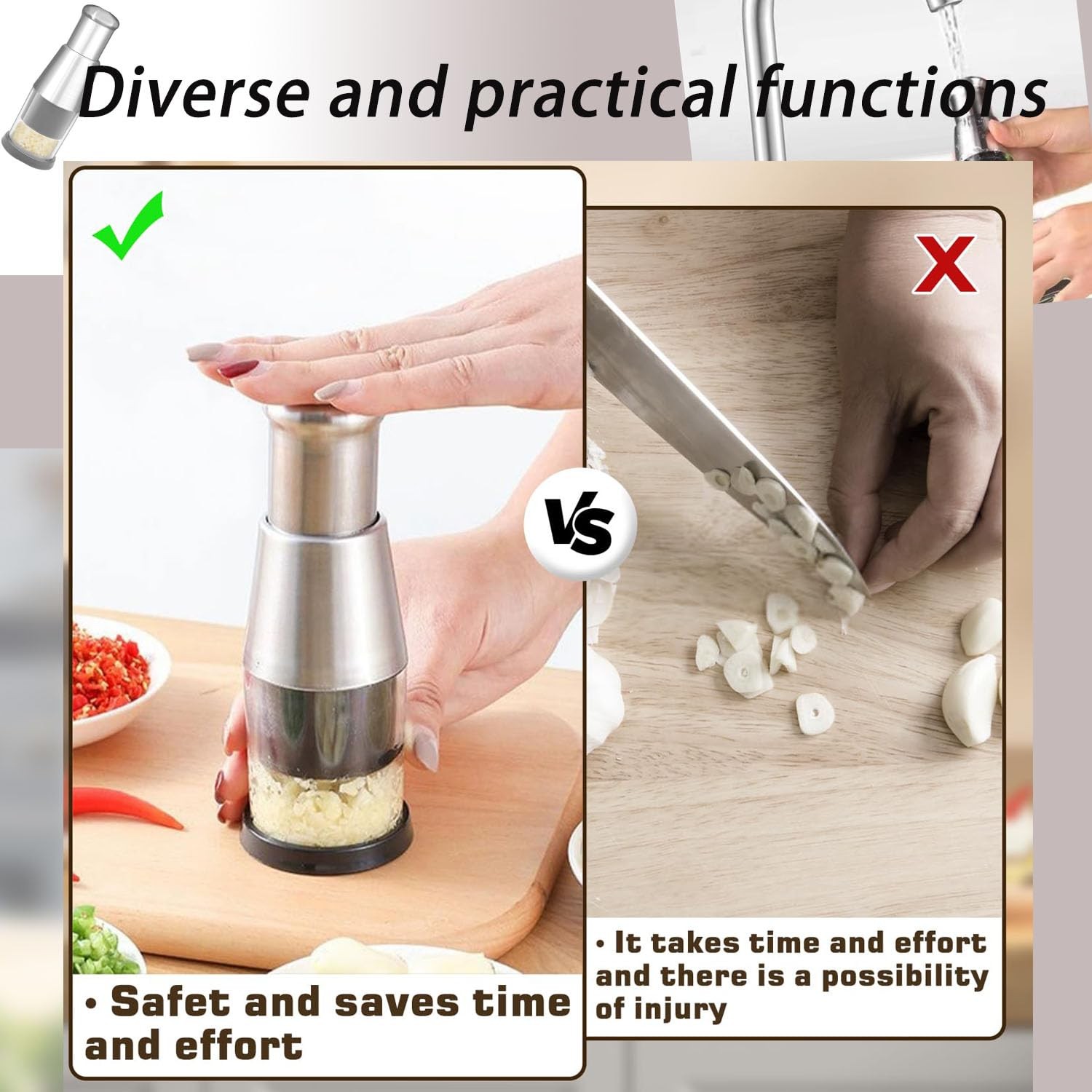 2025 Upgraded Compact Mini Dicer Food ChopperFunctional Manual Press Stainles…