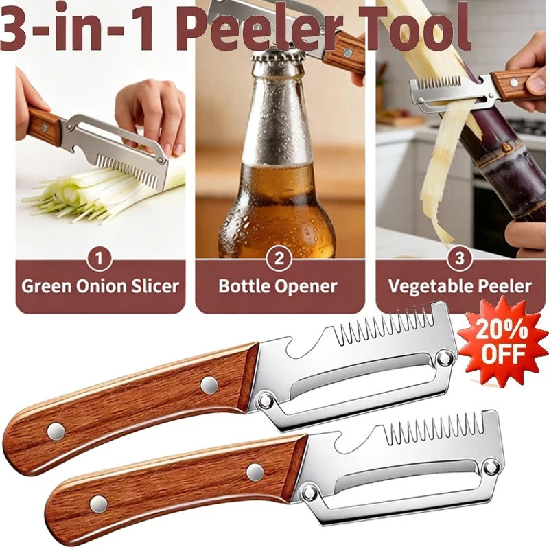 2 PCS 3-in-1 Multifunctional Vegetable Peeler with Wooden Handle,Julienne Slicer