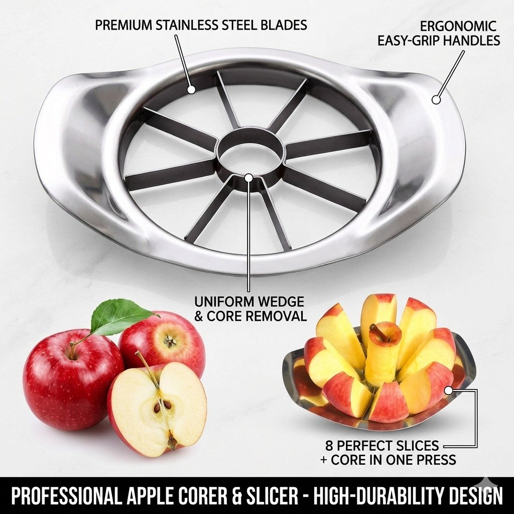 Apple Slicer and Corer – 12 Blade Extra Large, Stainless Steel Apple Cutter – He
