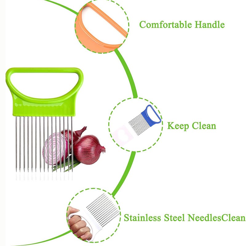 2PCS Stainless Steel Onion Slicer Holder & Vegetable Chopper Cutter Kitchen Tool