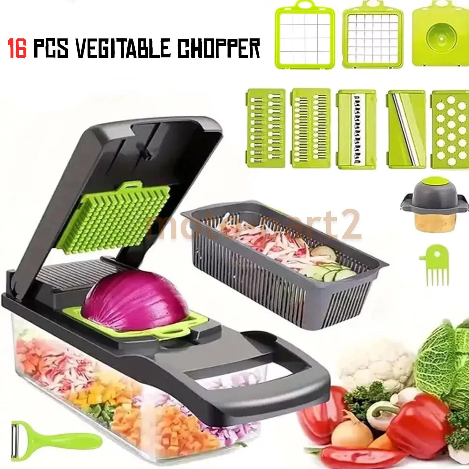 16-In-1 Vegetable Fruit Kitchen Chopper Cutter Food Onion Veggie Dicer Slicer US