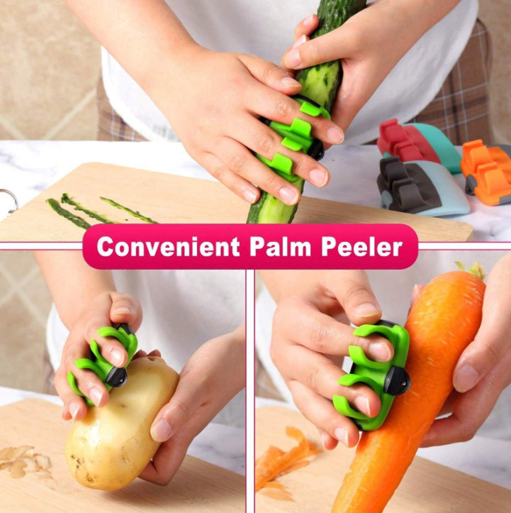 Stainless Steel Finger Palm Peeler – Easy Fruit & Veggie Peeling Tool, Green