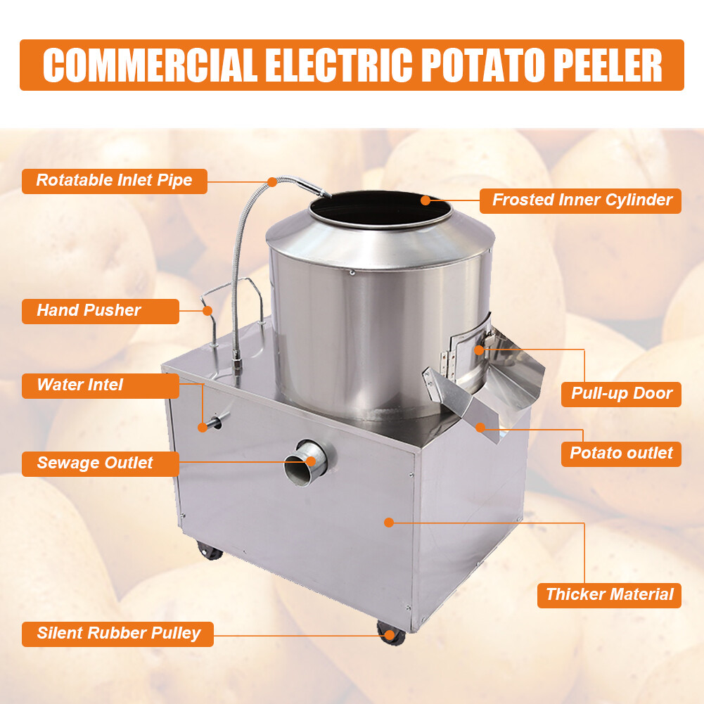 480LBS /H Potato Washer 1500W Electric 430 Stainless Steel Potato Peeler New