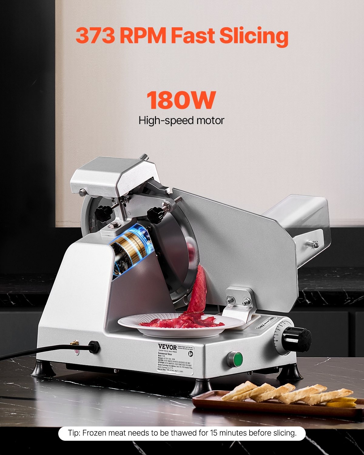 Meat Slicer 180W 10″ Electric Deli Food Slicer For Frozen Meat Bread Cheese