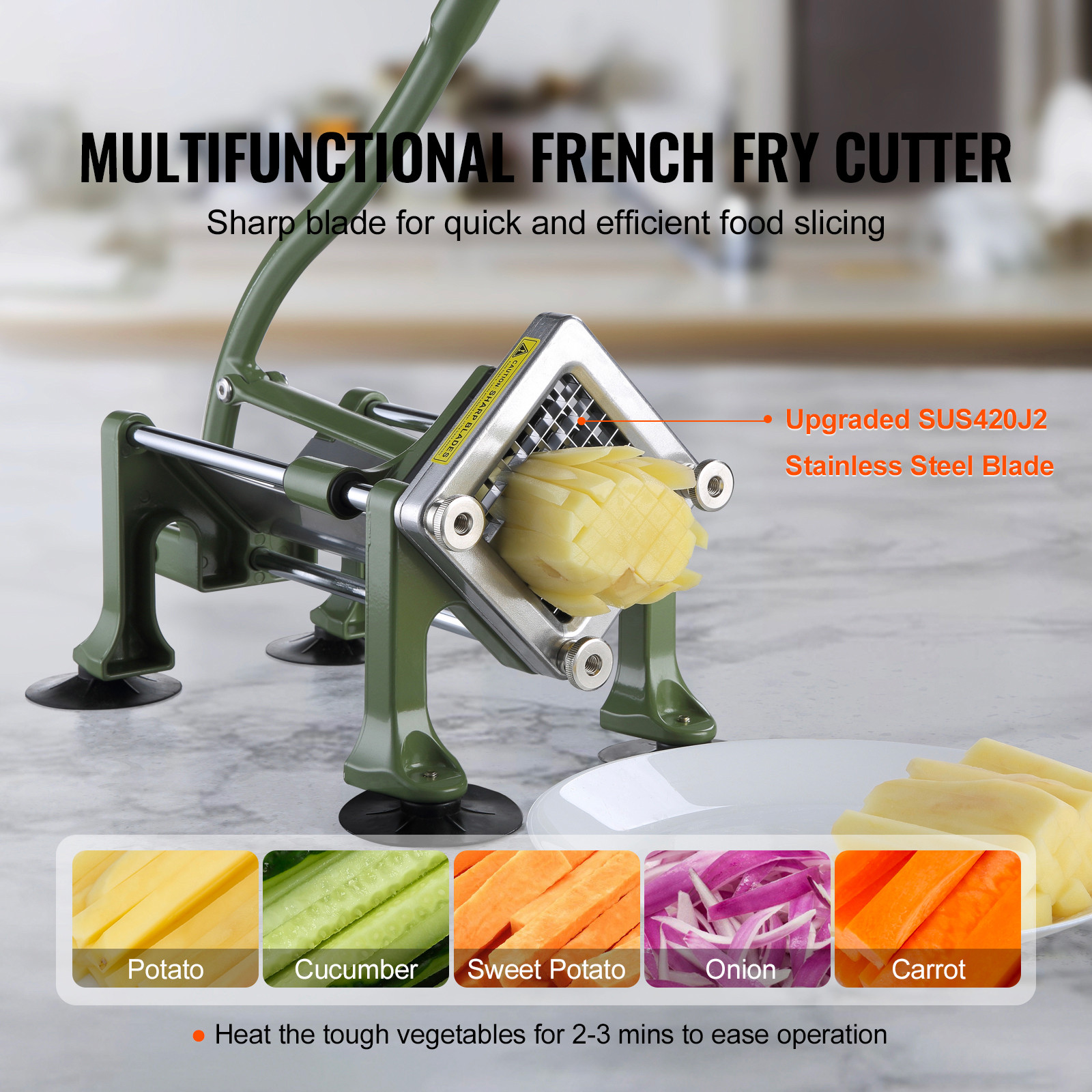 French Fry Cutter Stainless Steel Potato Vegetable Slicer Chopper 2 Blades