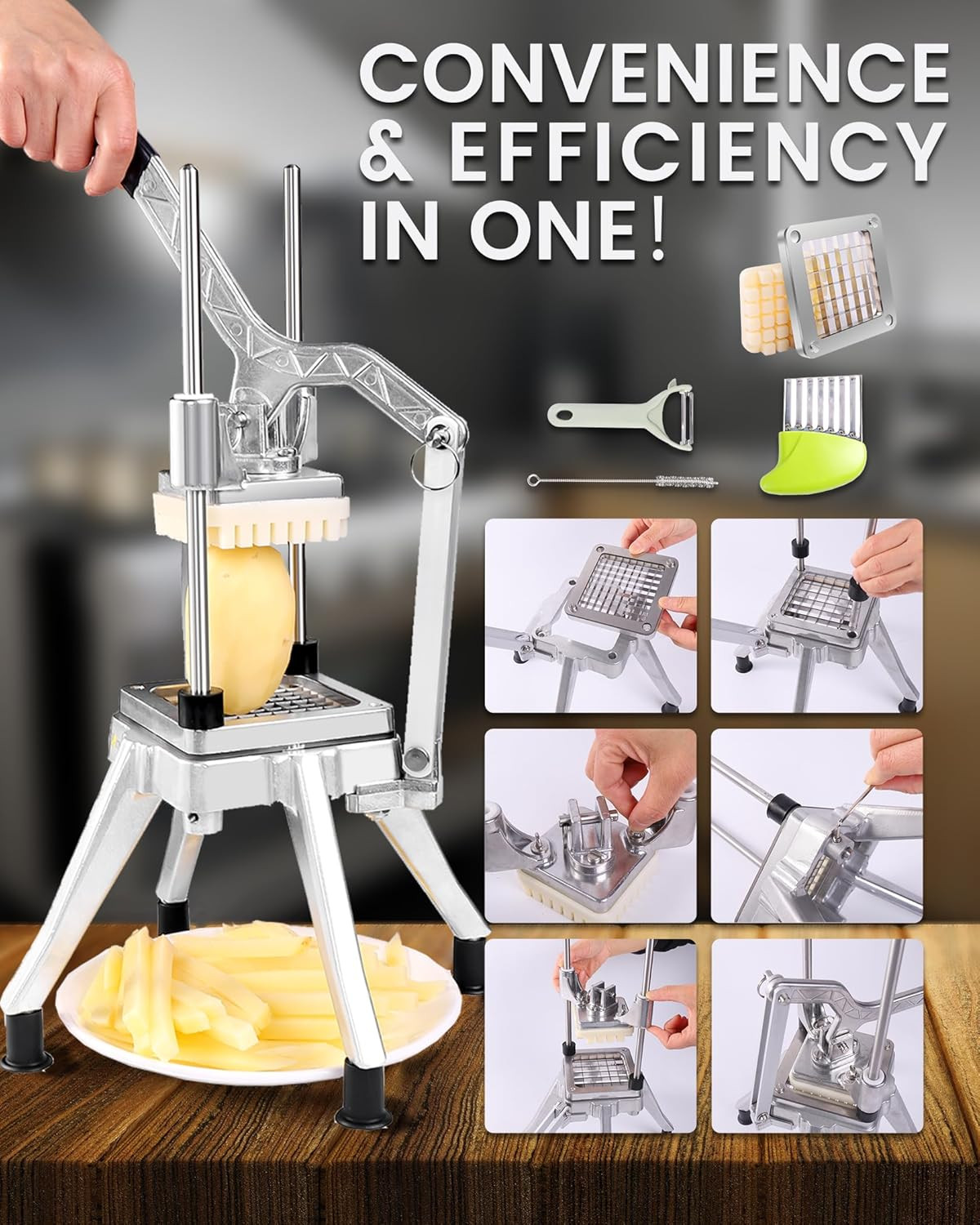 French Fry Cutter Commercial Potato Chopper Stainless Steel Vegetable Dicer Frui